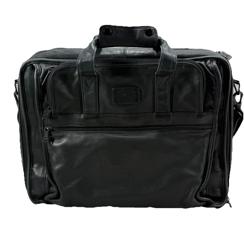 TUMI Alpha All Black Leather Shoulder‎ Laptop Bag
